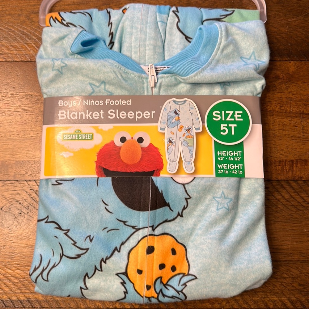 COOKIE MONSTER ONE PIECE PAJAMA 5T BLUE SESAME STREET TODDLER